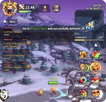 Screenshot dell'interfaccia del gioco Whoa Adventure durante l'esplorazione della località innevata di Coldvale